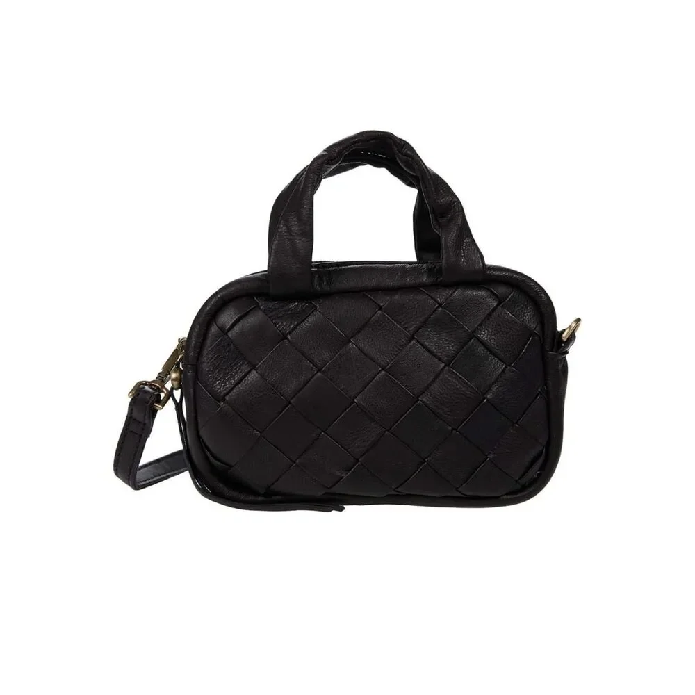 HOBO Maze Woven Leather Satchel / Black NWT